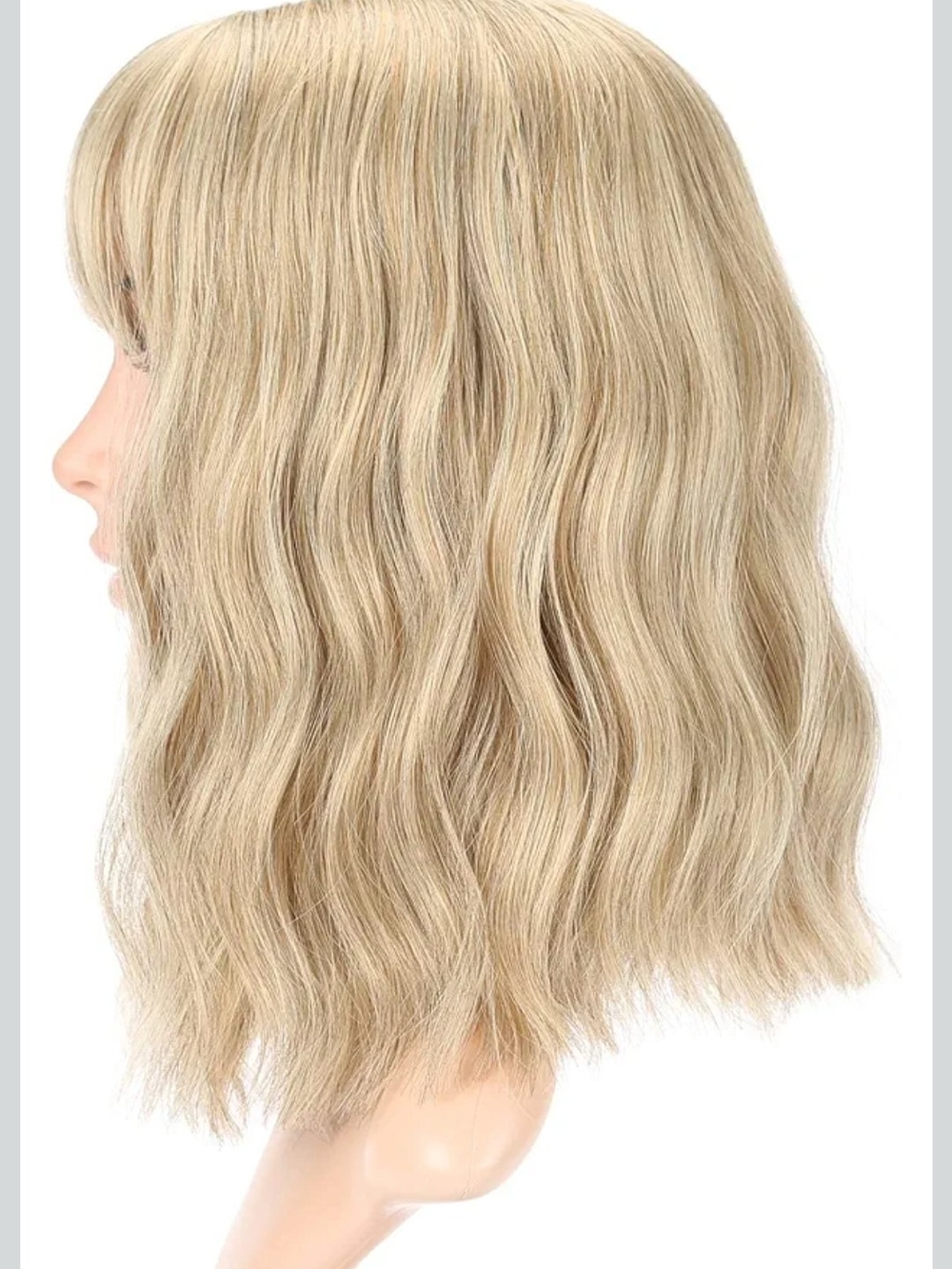 Blonde Wave Short Bob Wigs With Air Bangs Shoulder Length Wig For Women and Girl - Picture 5 of 14